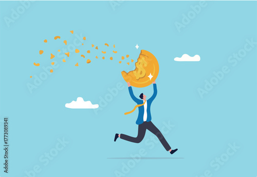 Bitcoin price falling down make investor or trader losing money, crypto value dissolve into dust particle concept, frustrated investor trader running away with his dissolving, crash into dust Bitcoin.