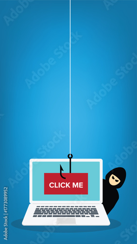 Hacker using click me bait to steal confidential data, personal information and credit card detail. Hacking concept	