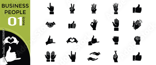 Collection of diverse hand gestures and symbols representing business communication and ideas