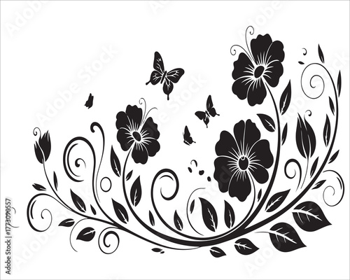 Elegant black and white flower illustration for decoration and art