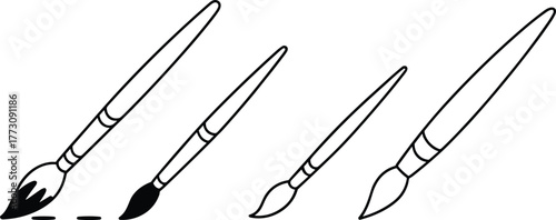 Paintbrush set with black paint, clean brushes, artistic tools, vector drawing, isolated illustration, minimal style, flat design, white background