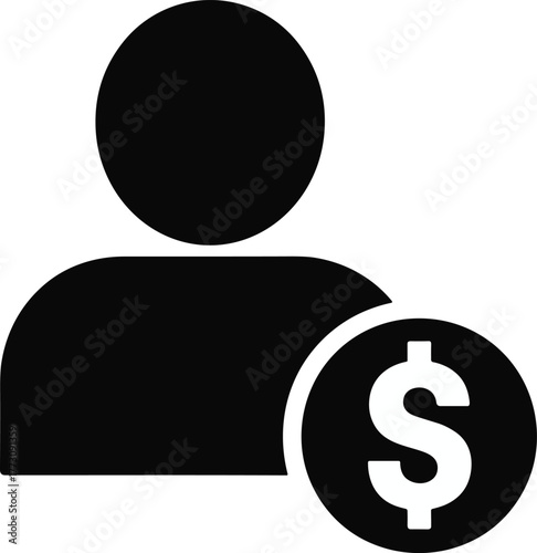 User icon, dollar symbol, financial concept, salary payment, income profile, money avatar, budget person, finance theme, flat vector illustration