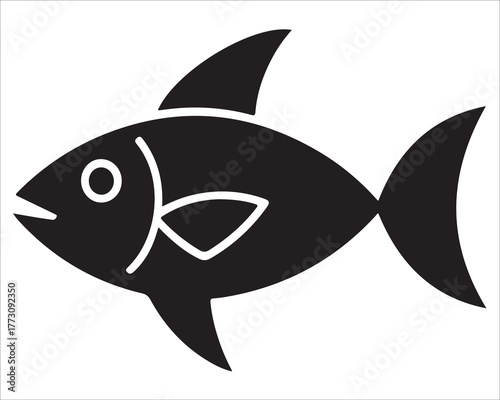 Black and white fish silhouette vector illustration, minimalist aquatic design