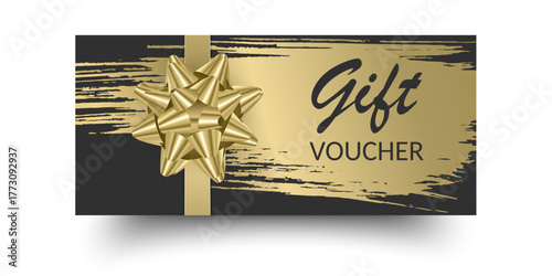 Vector set of luxury gift vouchers with ribbons and gift box. Elegant template for a festive gift card