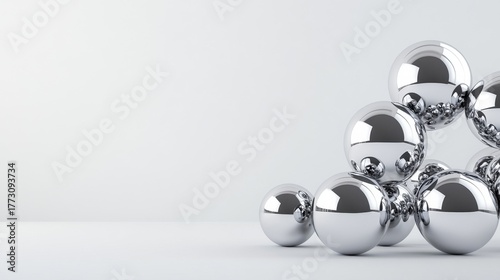 Chrome Spheres Stack on White, Abstract , Metallic