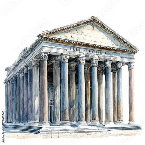 Pantheon, watercolor clipart vector, isolated on a white background.