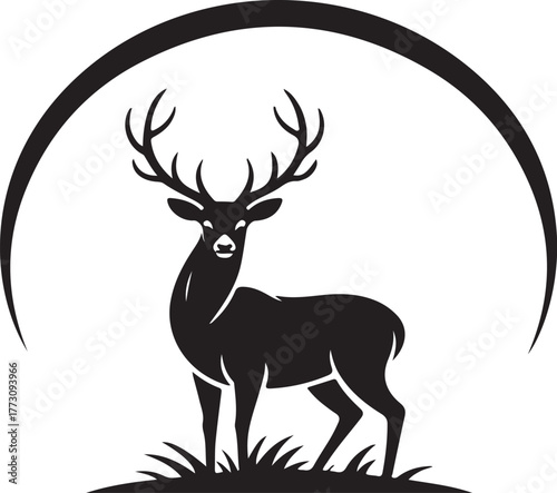 Majestic deer silhouette under moonlight, elegant wildlife vector illustration