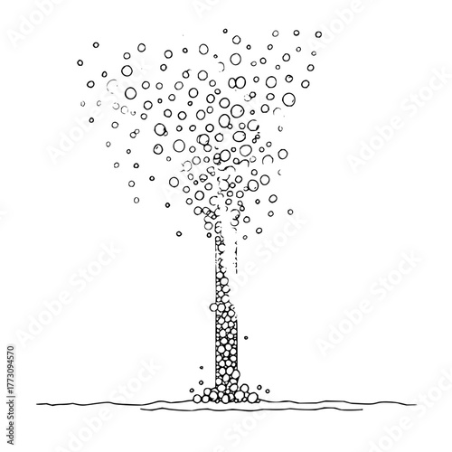 Bubbles fountain illustration vector art, water bubbles, circle drawing, black and white, minimal design