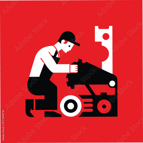Mechanic Repairing Car Engine in Garage Vector Art