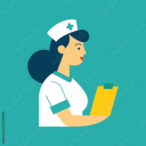 Nurse Holding Clipboard and Checking Vital Signs Vector