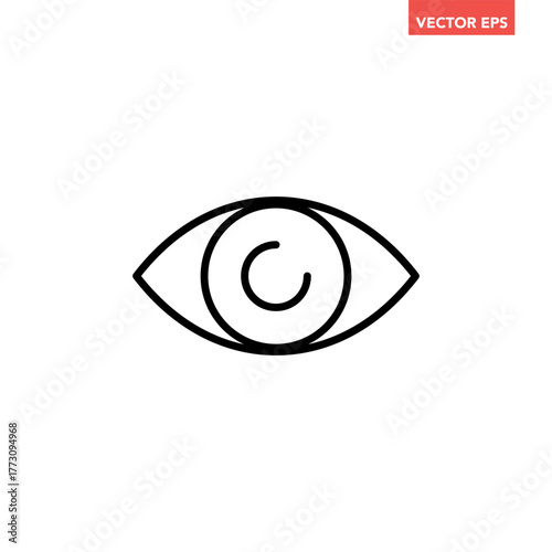 Black single eye vision line icon, simple eyeball flat design pictogram vector for app ads web button ui interface elements isolated on white background