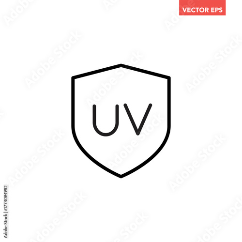 Black single UV protection line icon, simple sunscreen spf skincare flat design pictogram, infographic vector for app logo label web button banner ui ux interface elements isolated on white background