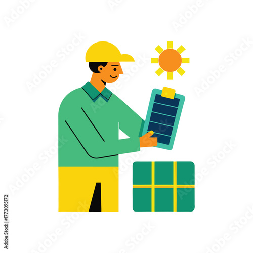 Solar Panel Technician Checking Efficiency Illustration