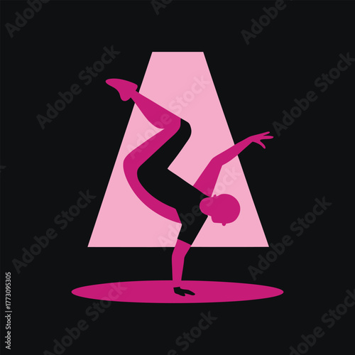 Urban Dancer Performing Breakdance Under Spotlight Vector