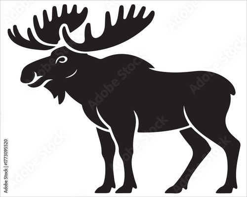 Black and white moose silhouette vector illustration with large antlers