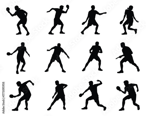 Table Tennis Player Silhouettes - Dynamic Ping Pong Action Poses Set