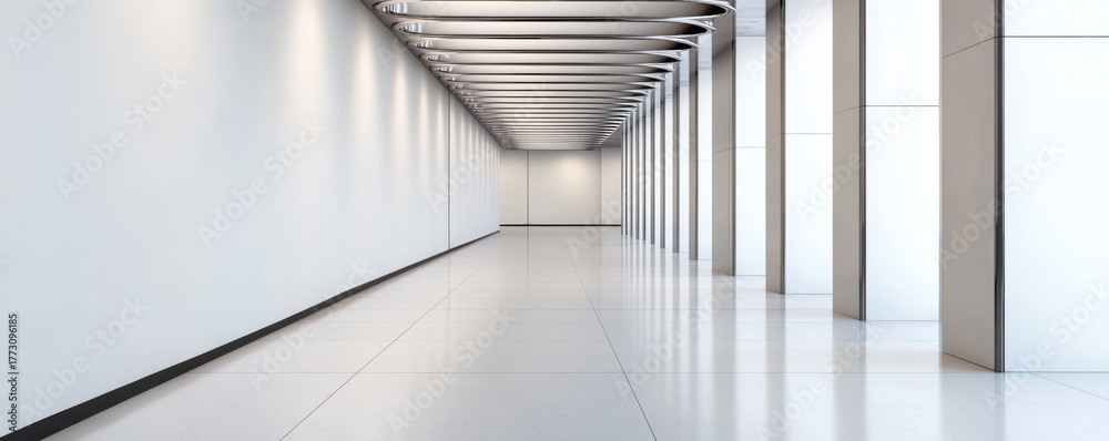 Obraz premium Modern White Corridor with Chrome Ceiling, Architecture, Interior design
