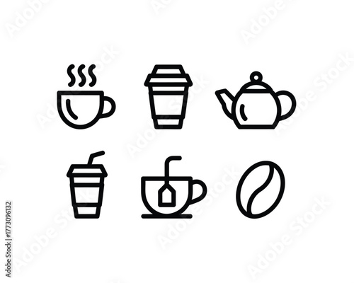 Coffee and Tea Beverage Icons Set - Hot & Cold Drinks Symbols