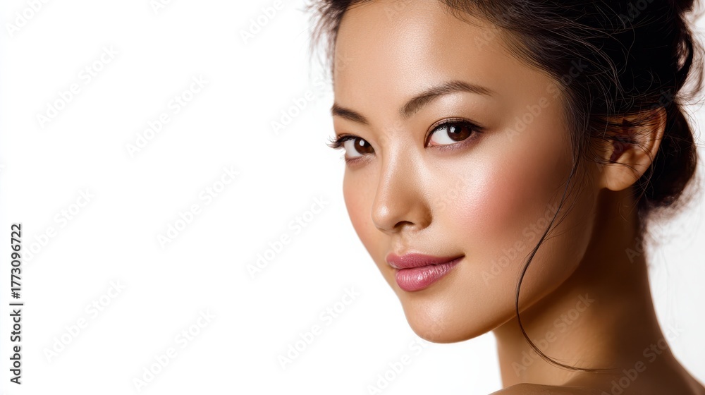 Fototapeta premium Asian woman model beauty shot in studio on white background., no logos, no brands