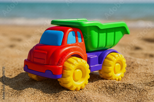 toys on the beach oil painting style illustration 