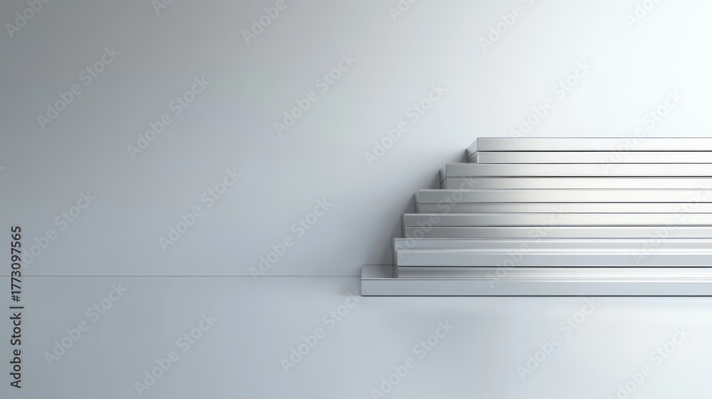 Fototapeta premium Silver Stairs,Minimalist Abstract ,Interior Design