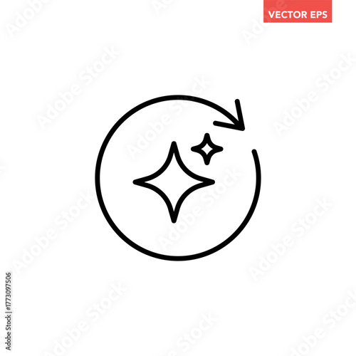 Black single round regenerate line icon, simple digital reset artificial intelligence flat design infographic pictogram vector for app logo web button ui interface element isolated on white background