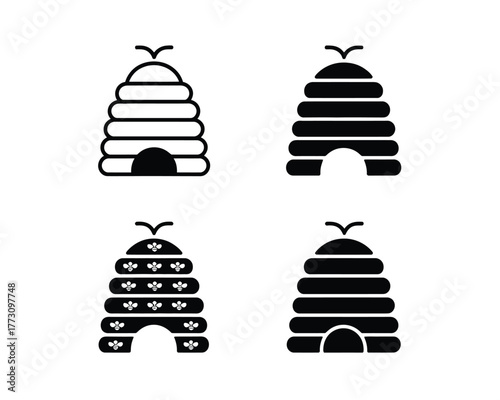 Beehive Icons Set - Glyph and Outline Vector Illustrations
