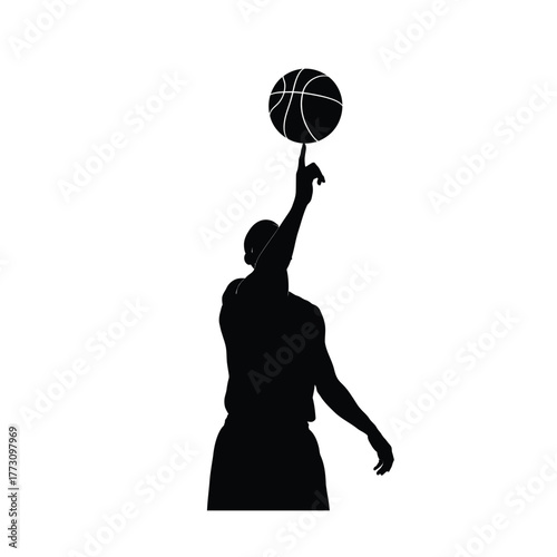 Basketball player spinning ball silhouette