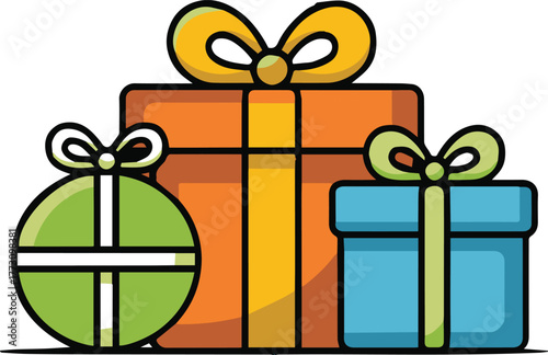 gift flat vector gift boxes trio orange green blue with bows