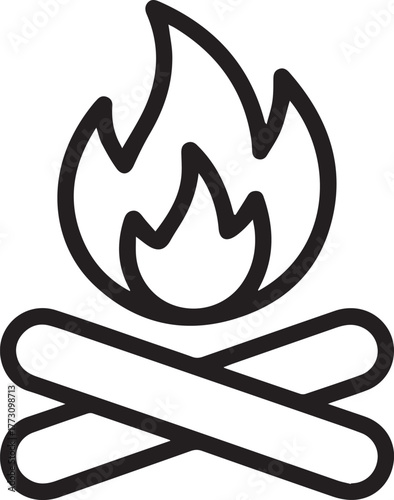 campfire simple line icon campfire flame logs outdoors camping symbol