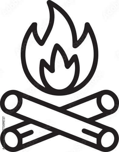 campfire stylized flame with crossed logs camping outdoor emblem vector