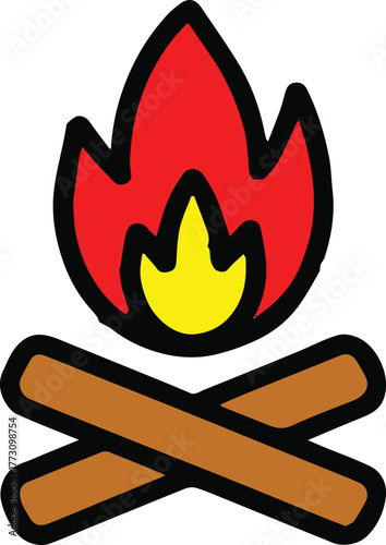 campfire campfire badge flame icon crossed logs outdoor adventure sign