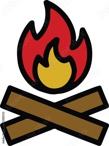 campfire minimal campfire line art flame and logs outdoor activity icon
