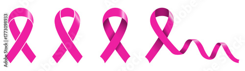 Pink ribbon icon for breast cancer awareness. Medical, Health and wellness icons. Cancer Ribbon Vector illustration for health- hope campaign, disease prevention, cure, charity and support(Isolated)