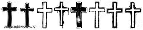 Set of christian crosses grunge outline black and white faith symbol vector icons illustration