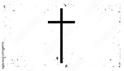 Simple Christian Cross Symbol Minimal Grunge Black and White Vector Illustration