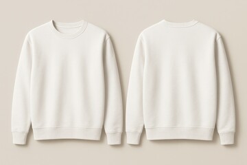 Blank white crewneck sweater mockups front and back on hangers clean apparel template
