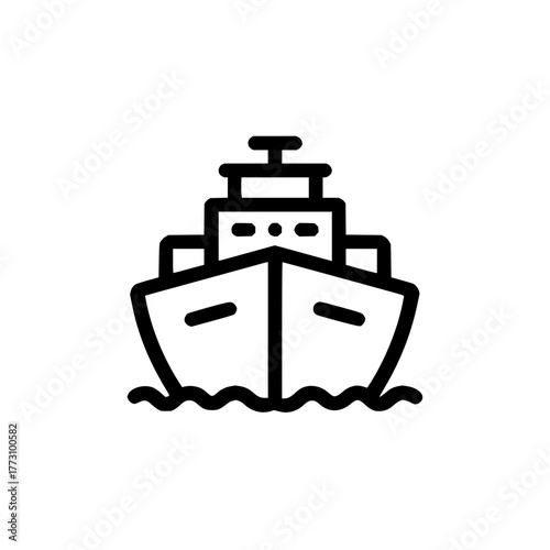 Illustration of a cruise ship with a visible deck sailing on water in a simple outline style design