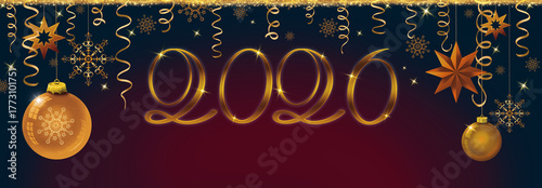 Merry Christmas and Happy New Year 2026 Banner on red background.