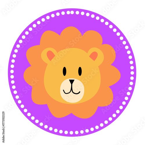 Cute Lion Face Icon | Adorable Cartoon Jungle Animal Vector for Kids