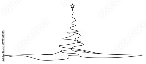 Minimal Continuous Line Christmas Tree With Star Elegant Single Line Drawing Vector