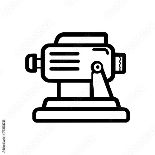 Illustration of a black outline electric motor with a base and visible internal components design icon