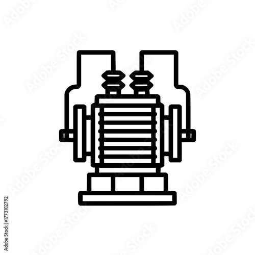 Illustration of an electrical transformer with bushings and cooling fins in a simple line art style