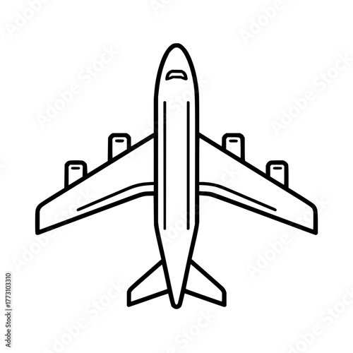 Outline illustration of a passenger airplane with four engines seen from above in a simple design