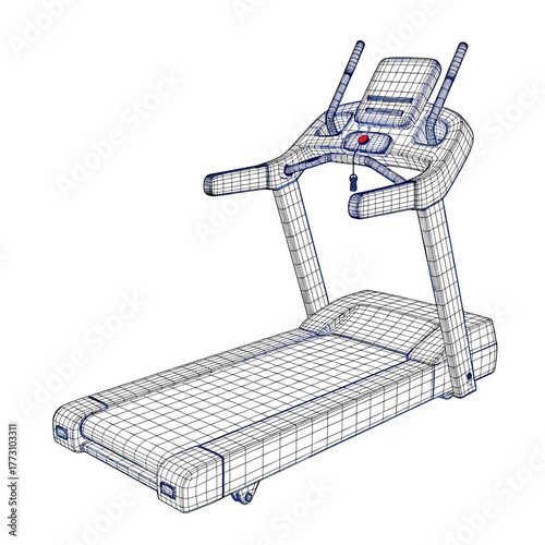 Isometric Treadmill Blueprint Vector Illustration on Transparent Background