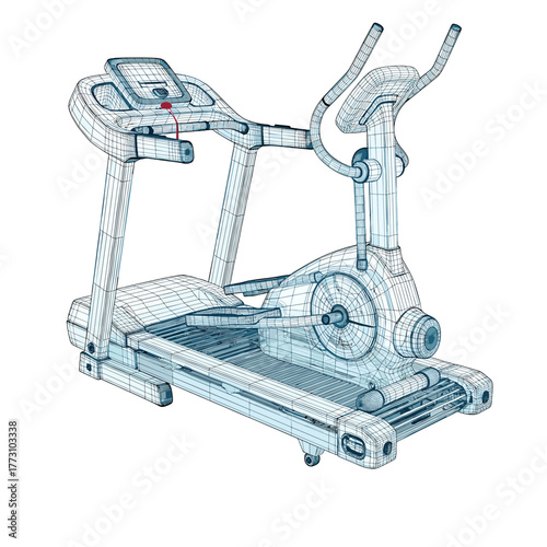 Detailed wireframe vector illustration of fitness equipment on transparent background