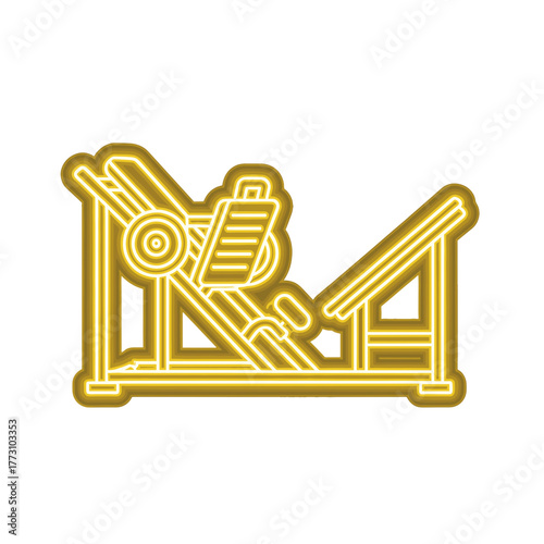 Vector illustration of leg press machine in neon style on transparent background