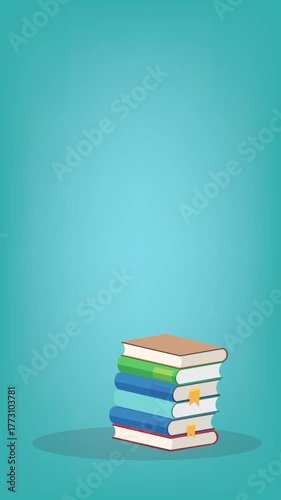 Stack of books. Pile of books animation.