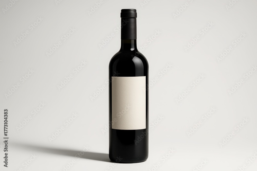 Fototapeta premium Elegant dark glass wine bottle with subtle highlights isolated clean on white backdrop
