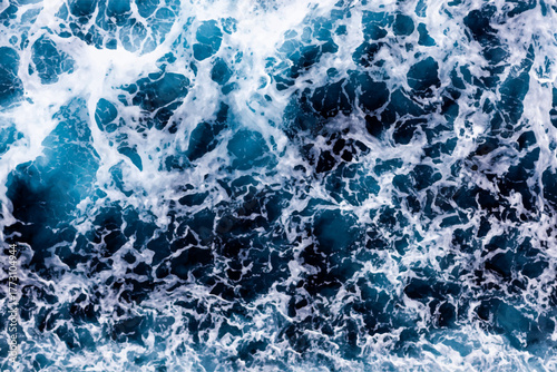 Ocean water texture. Top view of awesome water with foam. Can be used in covers, packaging, posters, textures, banners, art and design projects. Beautiful vector illustration.